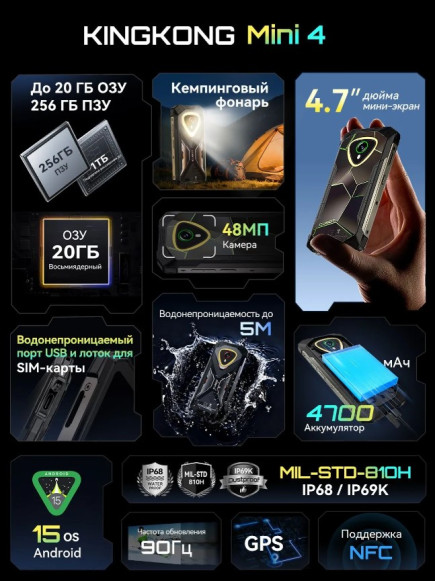 Смартфон Cubot KingKong Mini 4 6/128Gb Black+Grey
