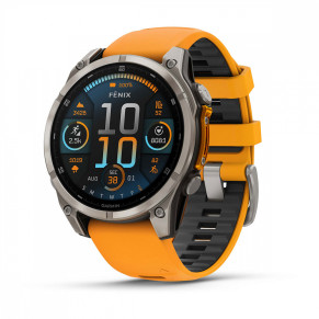 Умные часы Garmin Fenix 8 47mm Amoled Sapphire Lens DLC Титановый с оранжевый ремешком