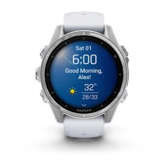 Умные часы Garmin Fenix 8 43mm Amoled Glass lens Silver с белым ремешком